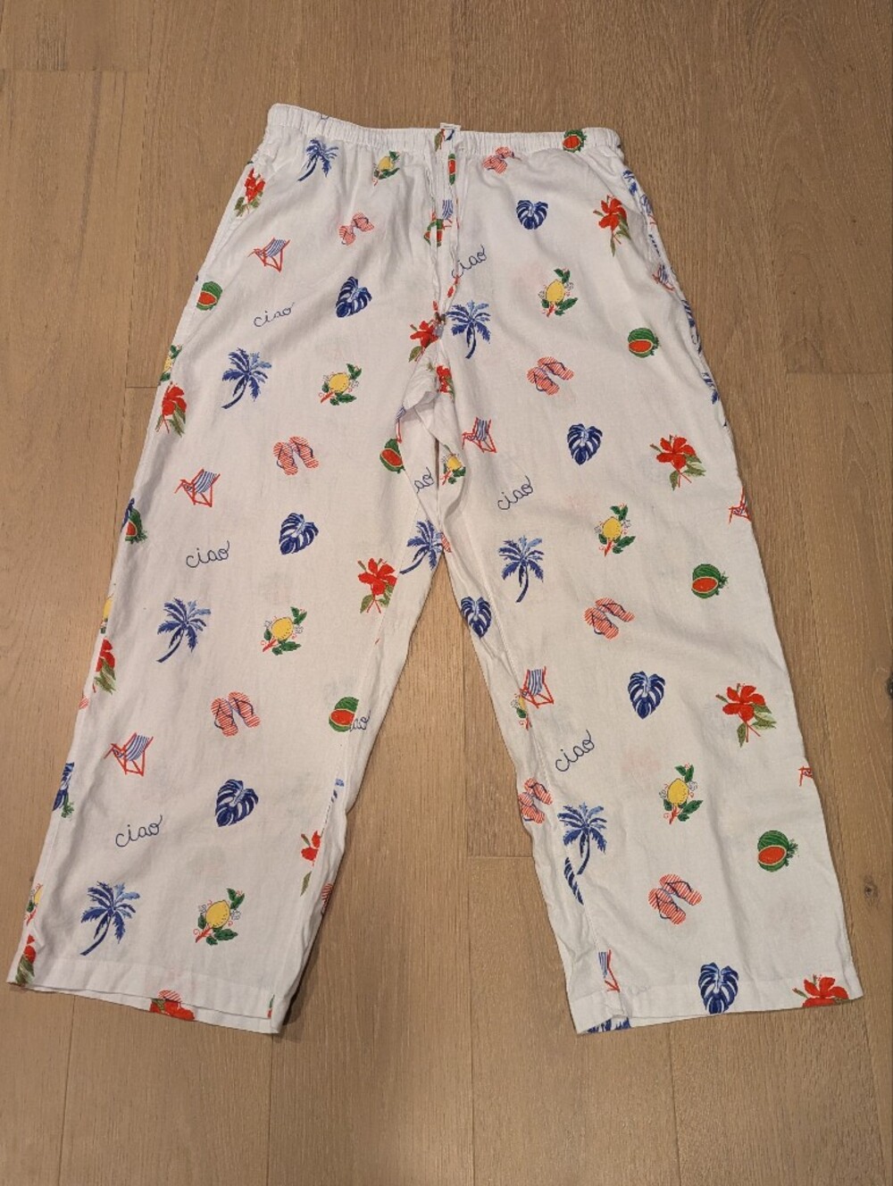 White Tropical Print Pants
